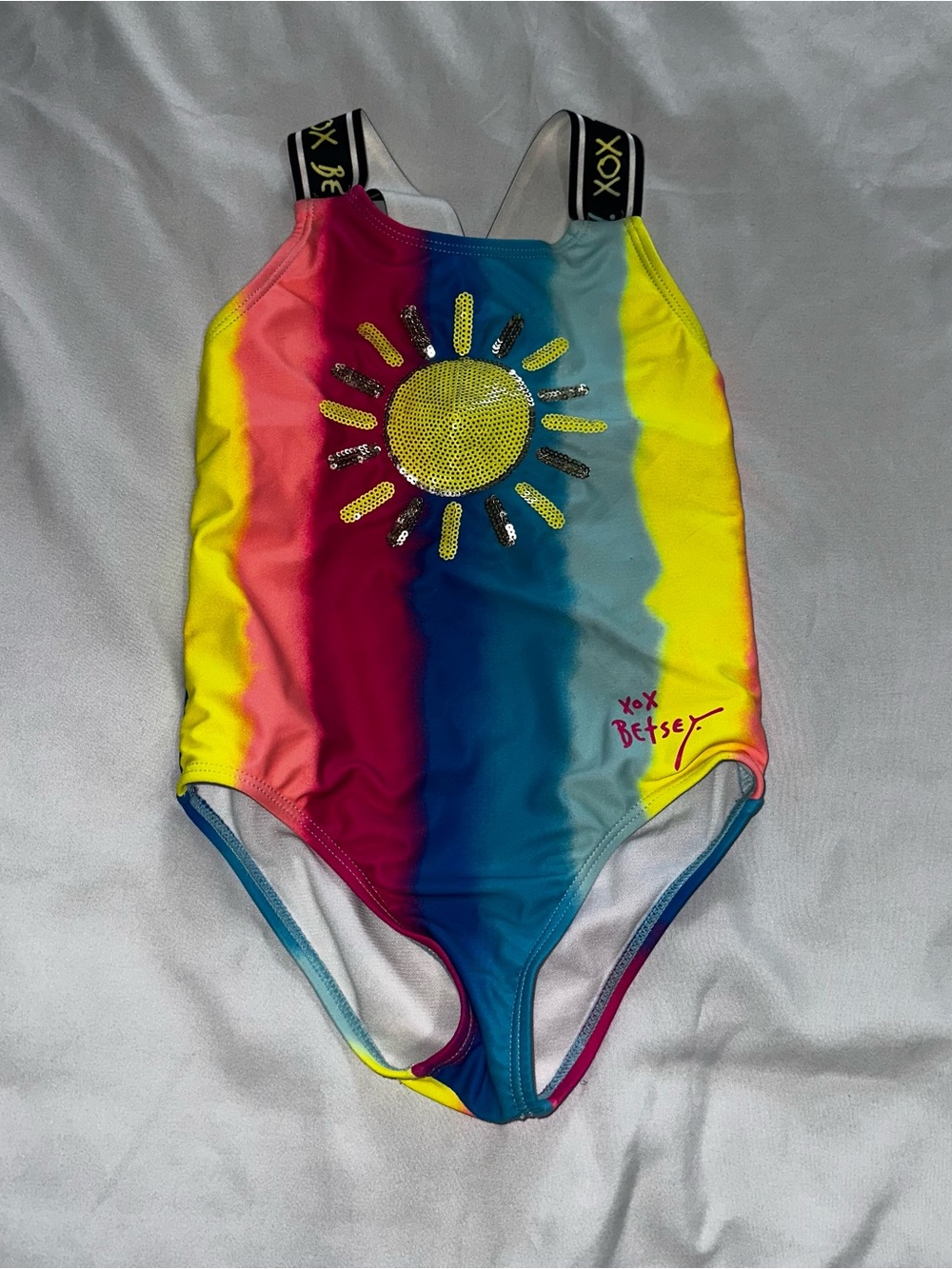 Betsey Johnson Kids Rainbow Gradient Sequin Sun One-Piece Swimsuit